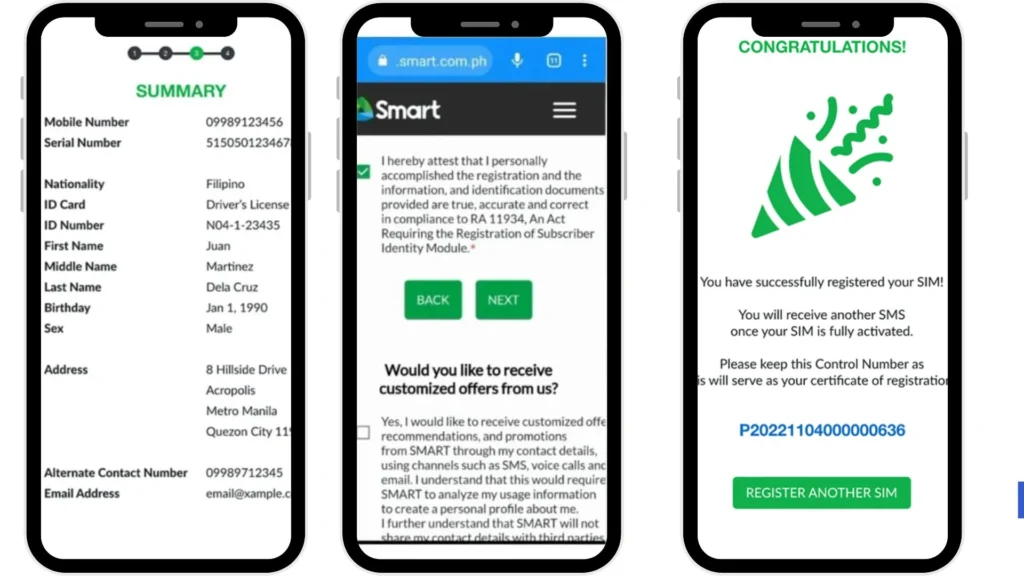 Smart SIM Registration Online Official 10 SIM registration success message