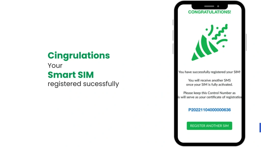 Smart SIM Registration Online Official 8 SIM registration success message