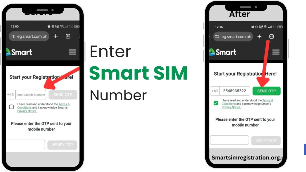 Smart SIM Registration Online Official 2 Verify with OTP and accept terms of Smart
